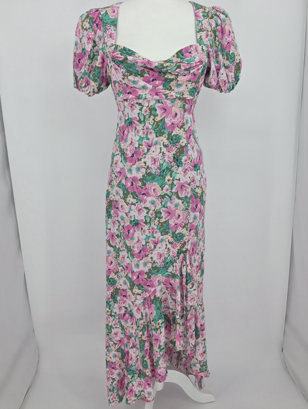 ASTR The Label Floral Cutout Maxi Dress Puff Sleeve Sweetheart Neck Size Small - Picture 2 of 13